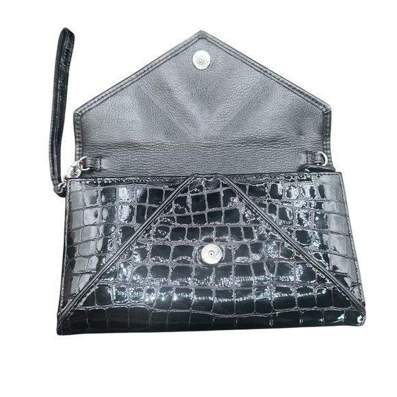 Brighton Shiny Black Croc Embossed Leather Wristlet Wallet Clutch - Picture 8 of 16